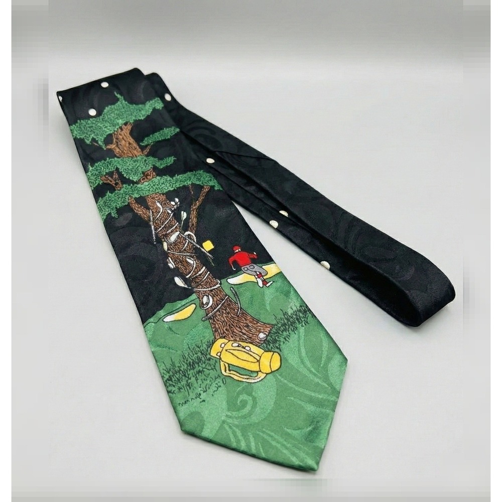 Designs by A. Rogers Mens Golf Novelty Tie Black Green Clubs in Tree‎ Paisley